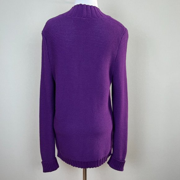 Lauren Ralph Lauren Sweater L Purple Toggle Button Shawl V-Neck Knit Womens New - Picture 8 of 11
